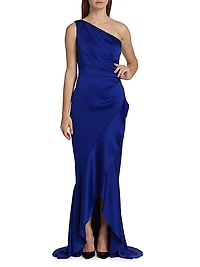 Asymmetric Hammered Satin Gown
