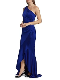 Asymmetric Hammered Satin Gown