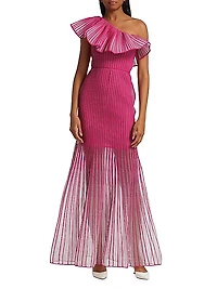 Sheer Stripes Ruffled Gown