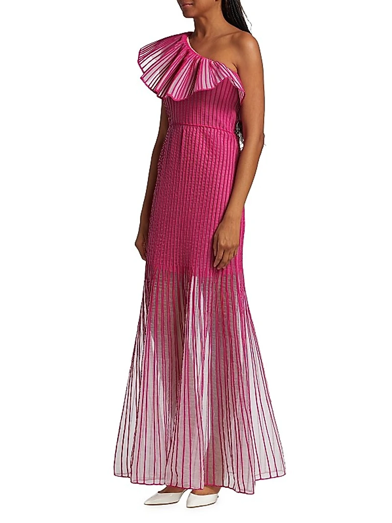 Sheer Stripes Ruffled Gown