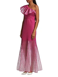 Sheer Stripes Ruffled Gown
