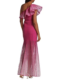 Sheer Stripes Ruffled Gown