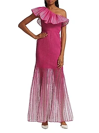 Sheer Stripes Ruffled Gown