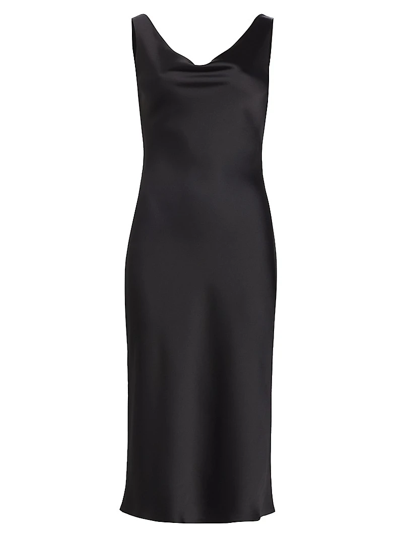 Maria Cowl-Neck Satin Midi-Dress
