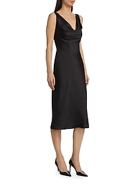 Maria Cowl-Neck Satin Midi-Dress
