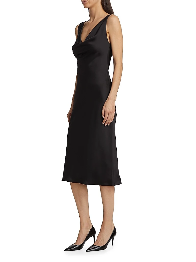 Maria Cowl-Neck Satin Midi-Dress