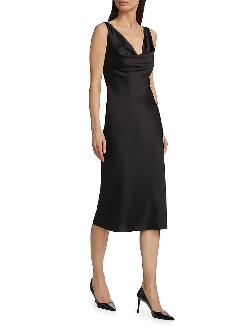 Maria Cowl-Neck Satin Midi-Dress