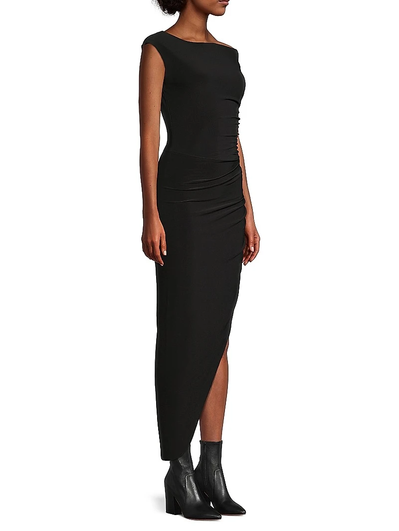 Asymmetric Drop-Shoulder Gown