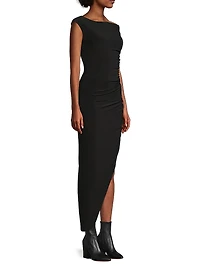 Asymmetric Drop-Shoulder Gown