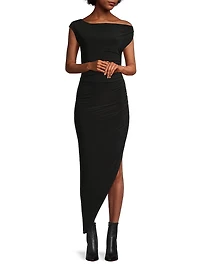 Asymmetric Drop-Shoulder Gown