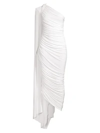Diana Ruched One-Shoulder Capelet Gown