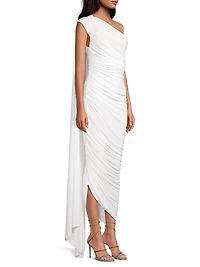 Diana Ruched One-Shoulder Capelet Gown