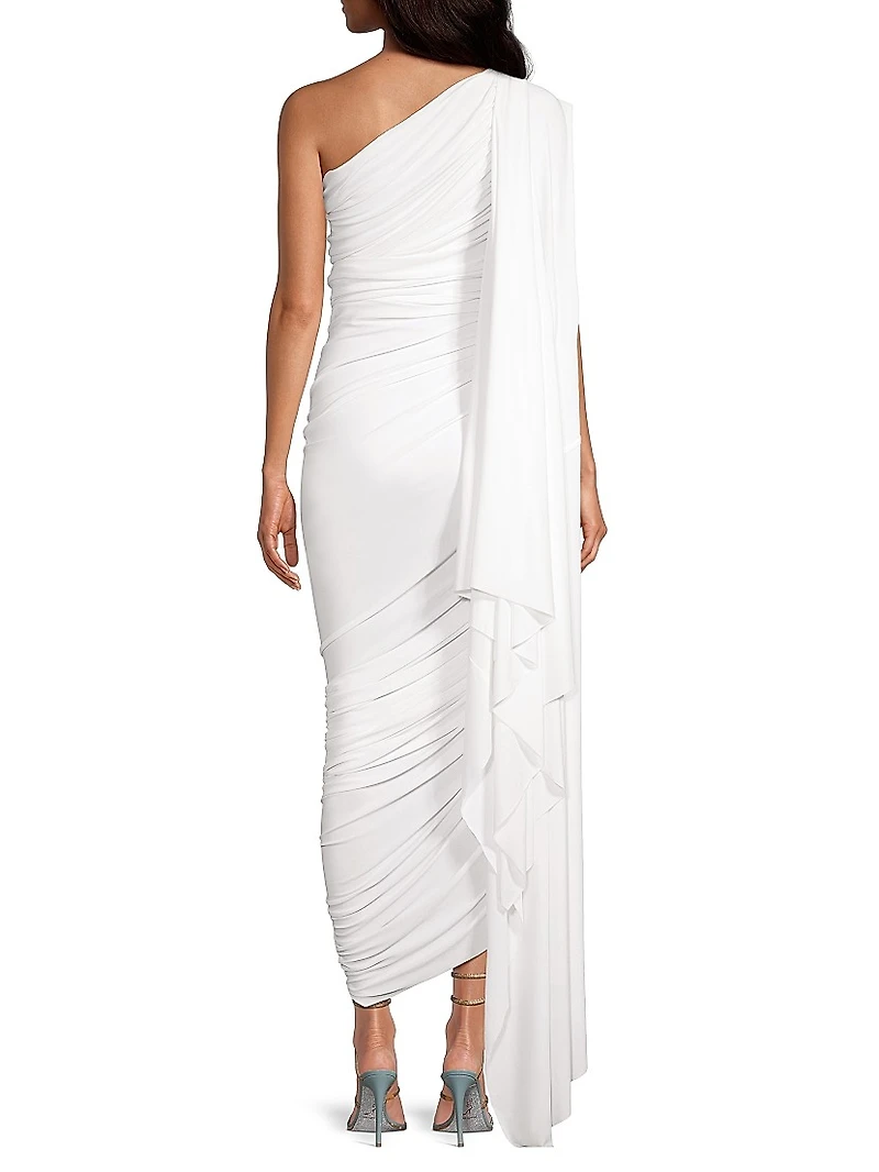 Diana Ruched One-Shoulder Capelet Gown