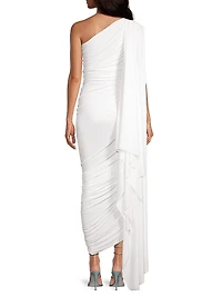Diana Ruched One-Shoulder Capelet Gown