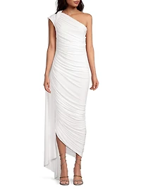 Diana Ruched One-Shoulder Capelet Gown