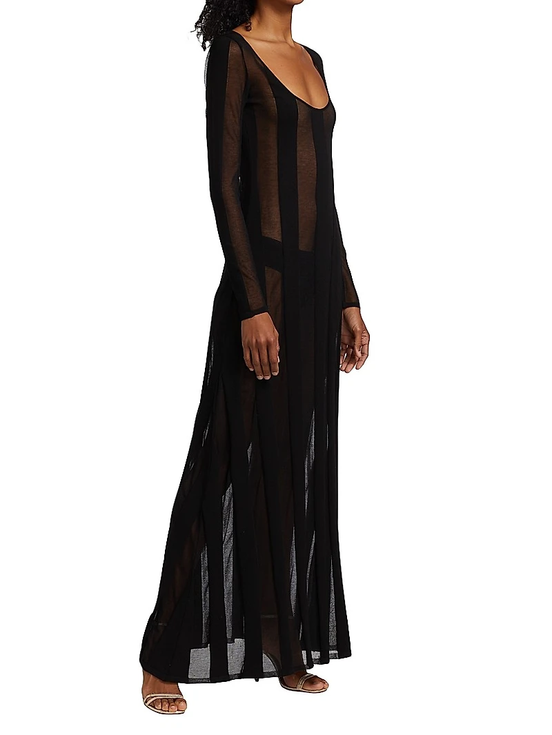 Semi-Sheer Striped Maxi Dress