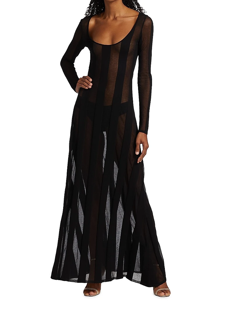Semi-Sheer Striped Maxi Dress