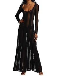 Semi-Sheer Striped Maxi Dress