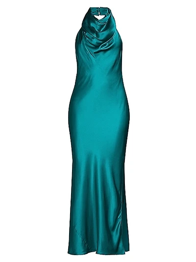Cowlneck Silk Midi-Dress