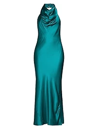 Cowlneck Silk Midi-Dress