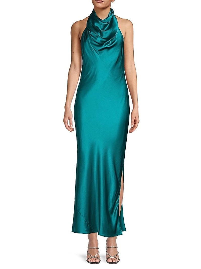 Cowlneck Silk Midi-Dress