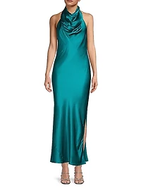 Cowlneck Silk Midi-Dress