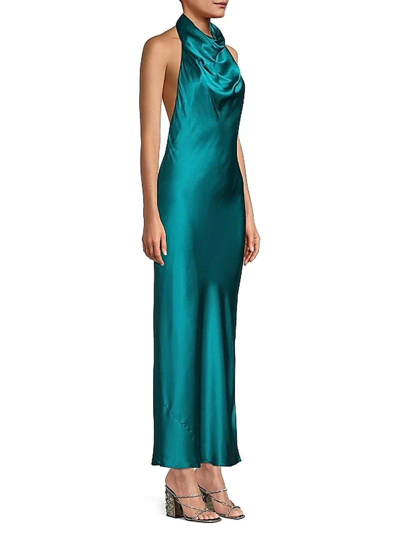 Cowlneck Silk Midi-Dress