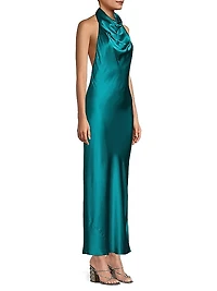 Cowlneck Silk Midi-Dress