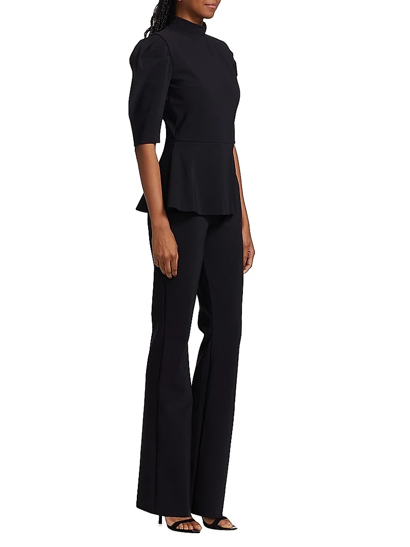 Mixed-Media Puff-Sleeve Jumpsuit