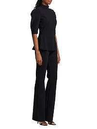 Mixed-Media Puff-Sleeve Jumpsuit