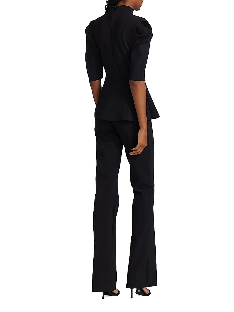 Mixed-Media Puff-Sleeve Jumpsuit