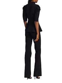 Mixed-Media Puff-Sleeve Jumpsuit