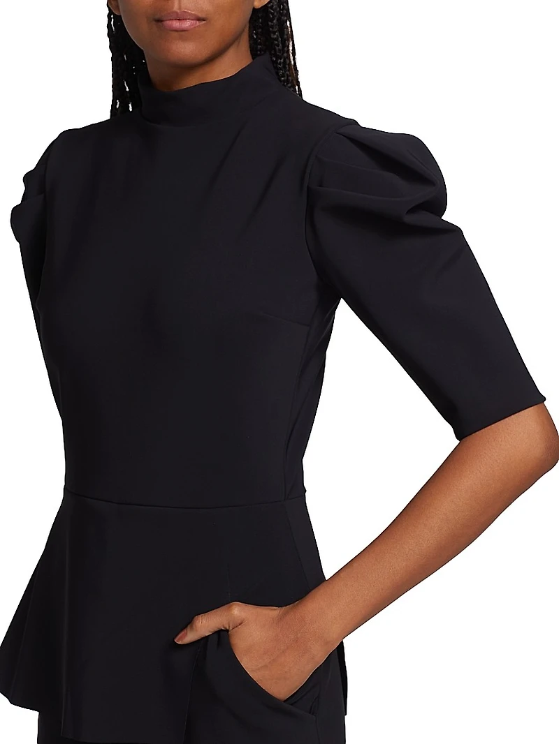 Mixed-Media Puff-Sleeve Jumpsuit