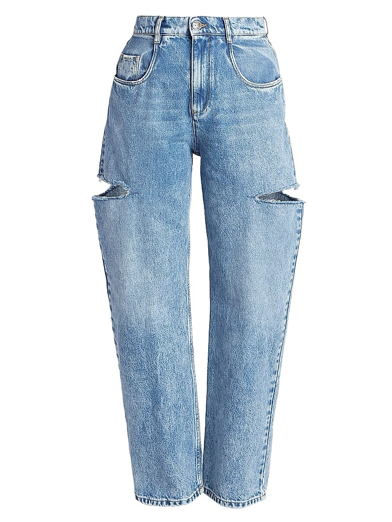 Wide-Leg Slashed Cut-Out Jeans