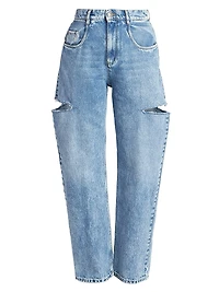 Wide-Leg Slashed Cut-Out Jeans
