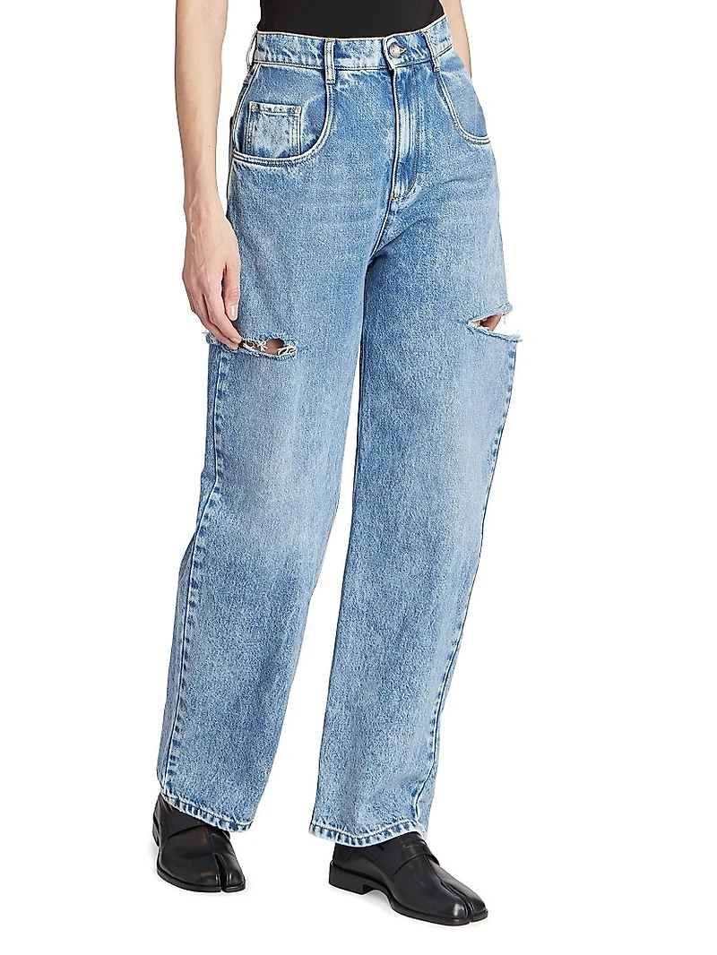 Wide-Leg Slashed Cut-Out Jeans