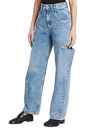Wide-Leg Slashed Cut-Out Jeans