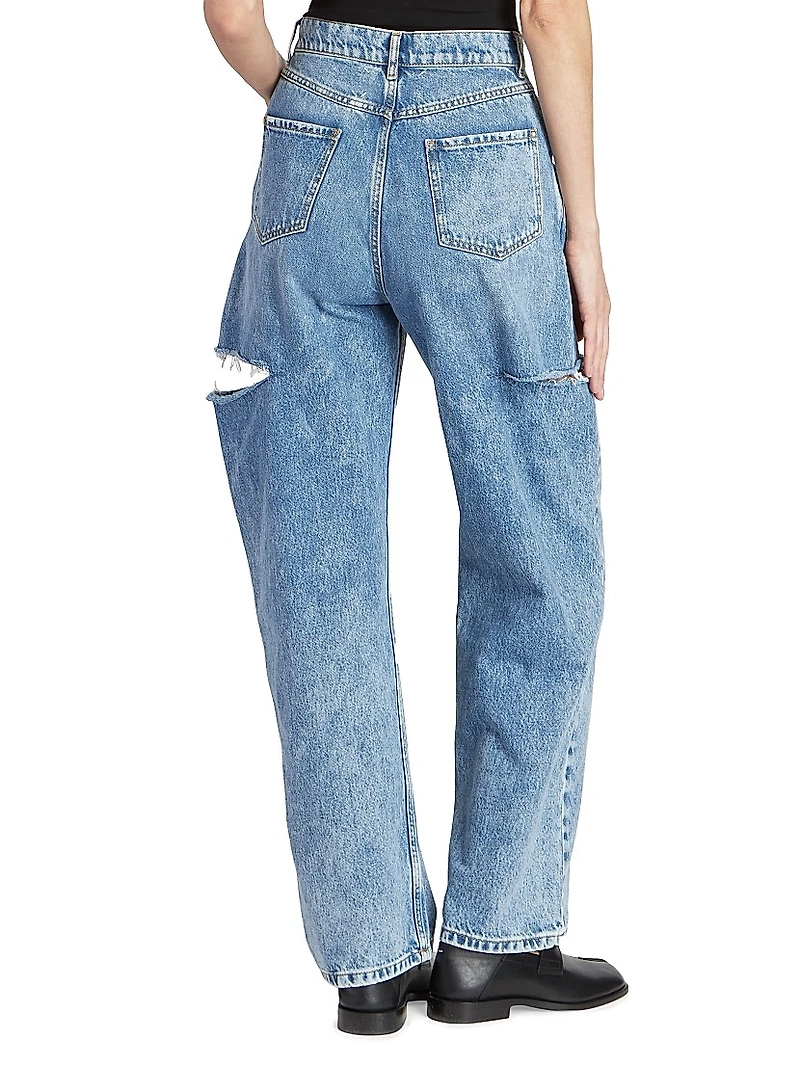 Wide-Leg Slashed Cut-Out Jeans