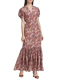 Nancy Floral Puff-Sleeve Maxi Dress
