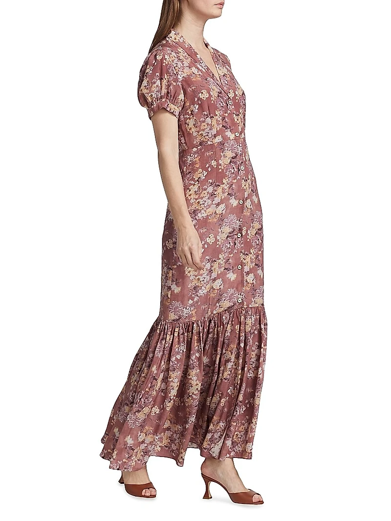 Nancy Floral Puff-Sleeve Maxi Dress