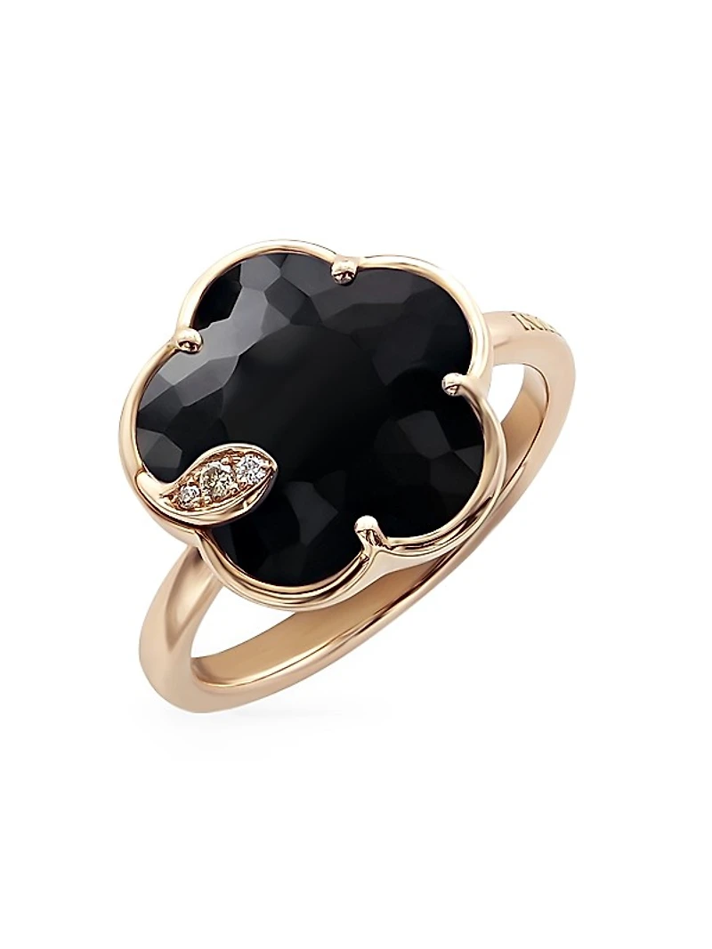 Petit Joli 18K Rose Gold, Black Onyx, & Diamond Flower Ring