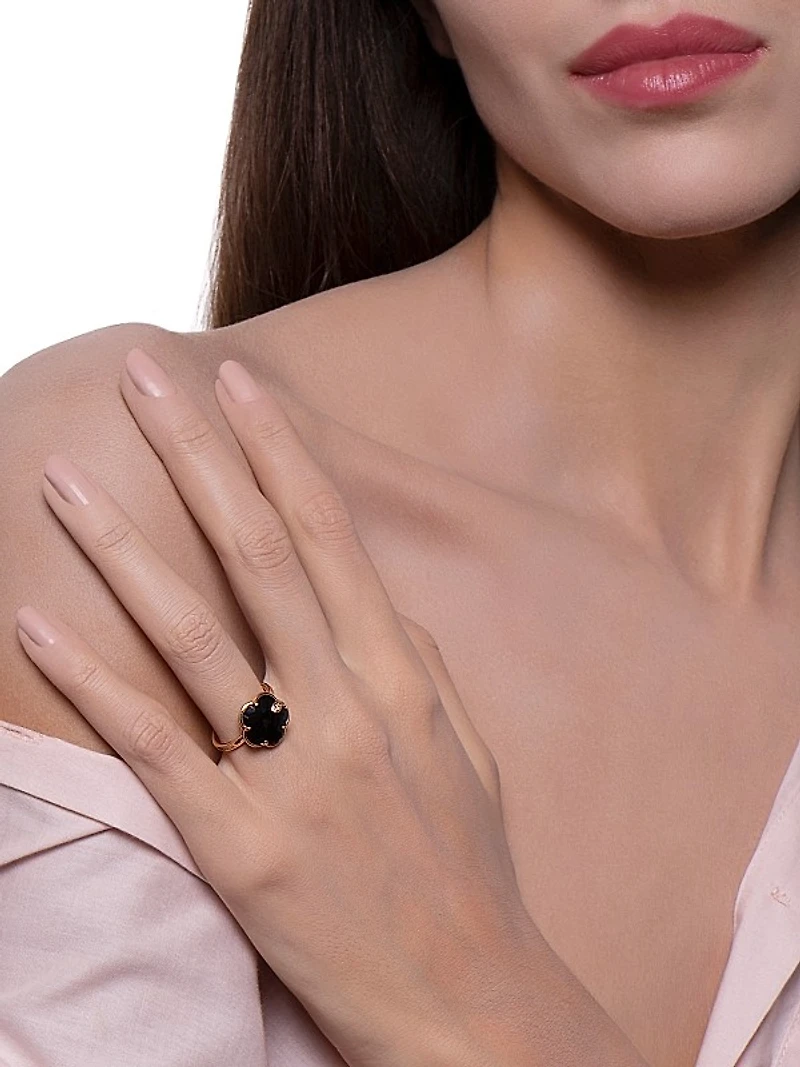 Petit Joli 18K Rose Gold, Black Onyx, & Diamond Flower Ring
