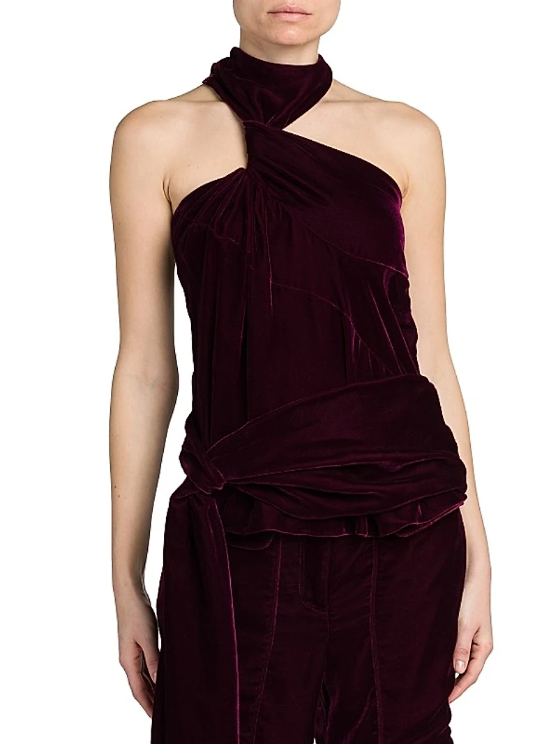 Knotted Halterneck Velvet Top