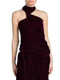 Knotted Halterneck Velvet Top
