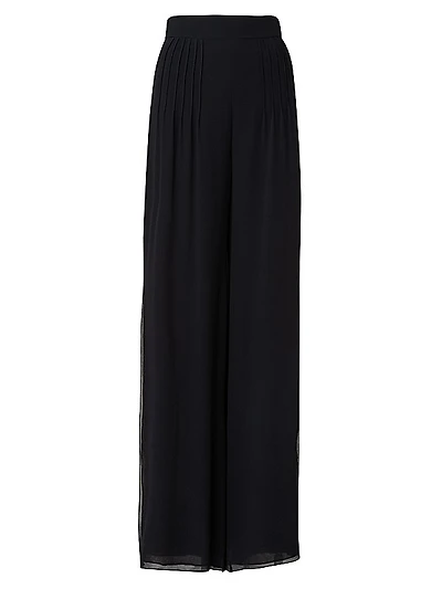 Wide-Leg Stitched-Pleat Pants