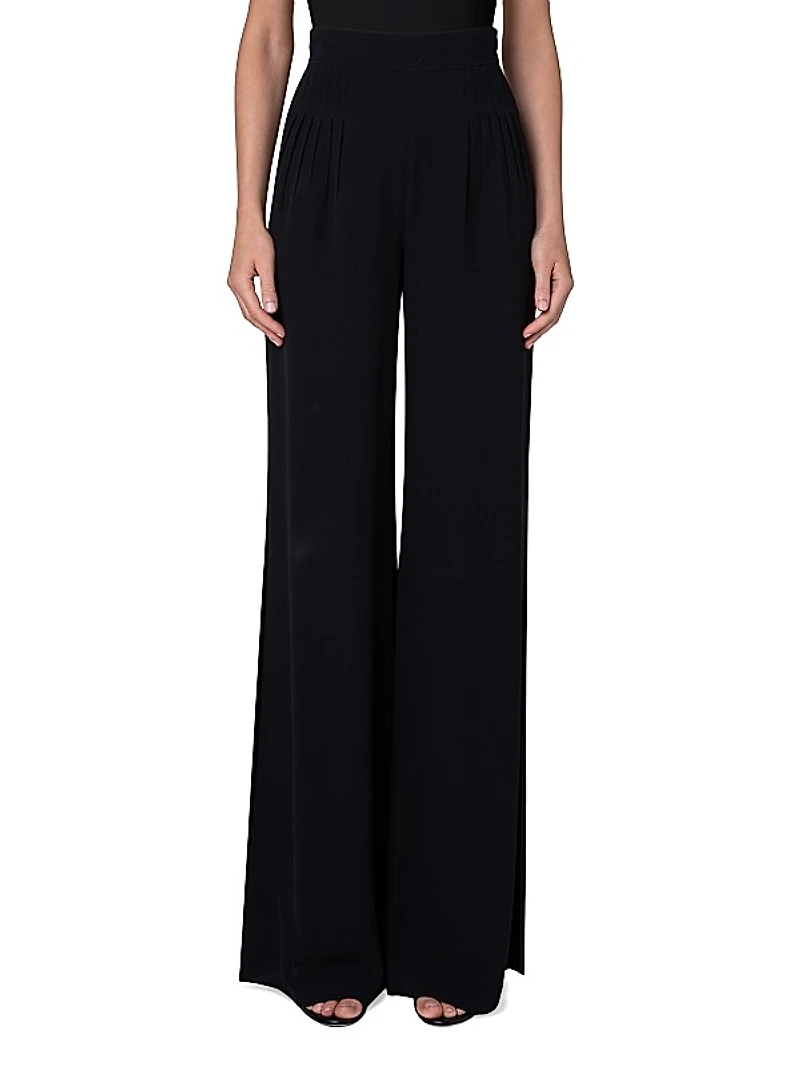 Wide-Leg Stitched-Pleat Pants