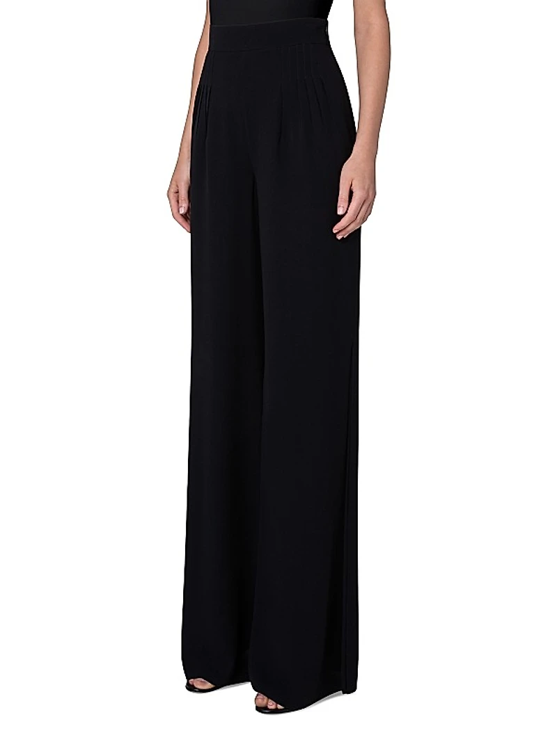 Wide-Leg Stitched-Pleat Pants