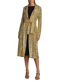 Saveria Long Sequin Wrap Coat