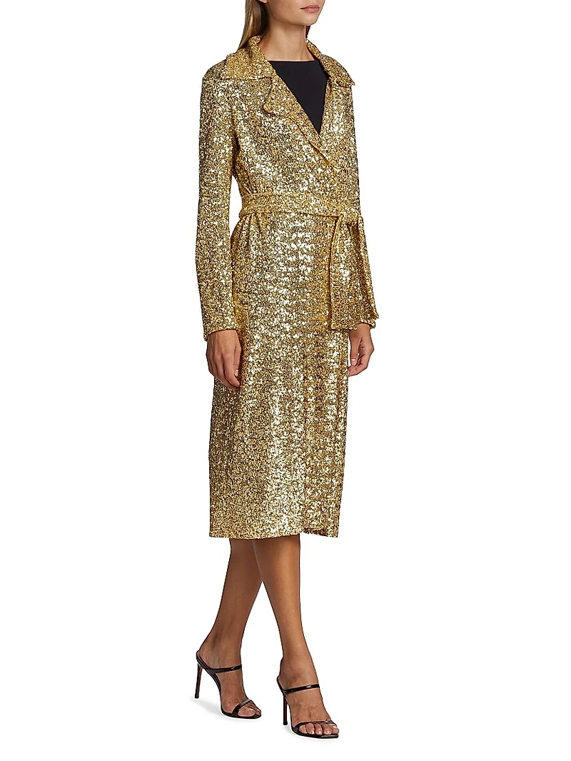 Saveria Long Sequin Wrap Coat