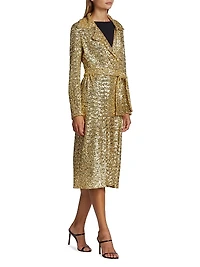 Saveria Long Sequin Wrap Coat